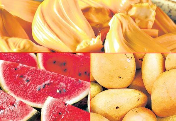 mango, jackfruit, மாம்பழம், பலாப்பழம், தர்பூசணி
