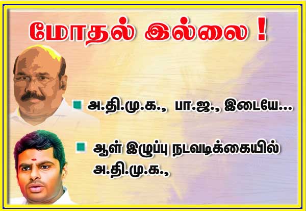 ADMK, BJP, the conflict strengthens the conflict!  அ.தி.மு.க., - பா.ஜ., இடையே  இல்லை மோதல் !