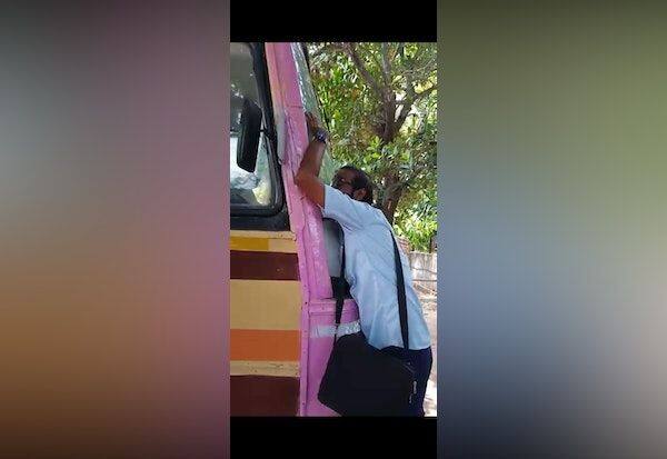  There was a commotion due to the driver who hugged the bus and cried     பஸ்சை கட்டிப்பிடித்து  அழுத டிரைவரால் பரபரப்பு 